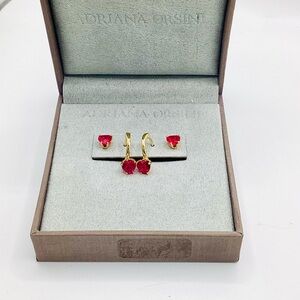 Adriana Orsini Gold and Red  Heart Earrings Set